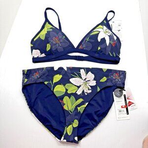Calia Carrie Underwood Bikini Set XXL Navy Floral Mid Rise Bottom Top Swim